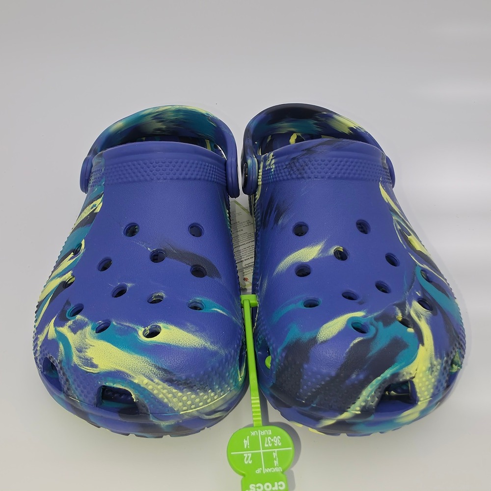 Crocs Classic Marbled Clog K Blue Yellow Green 207464-4RR Kids Size J4 NWT
